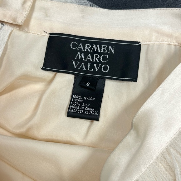 Carmen Marc Valvo beaded pearls over lace over mesh long skirt - Picture 2 of 8